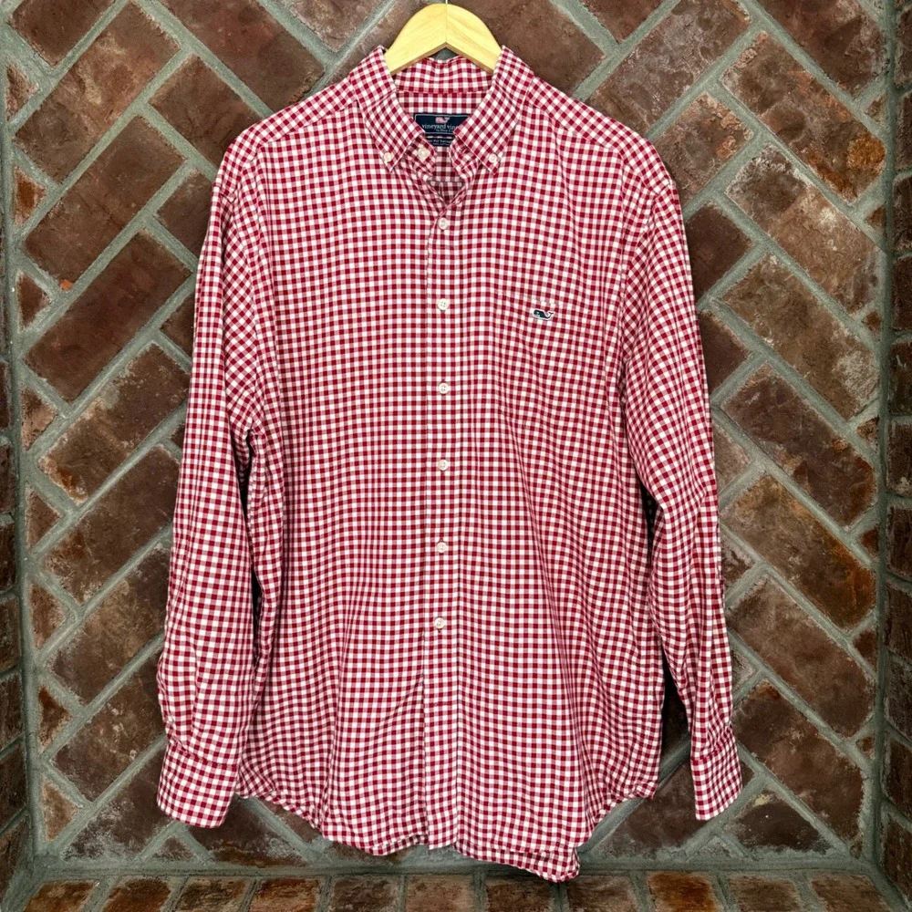 Vineyard Vines Button Down Shirt Mens Large Red Gingham Classic Fit Tucker Shirt